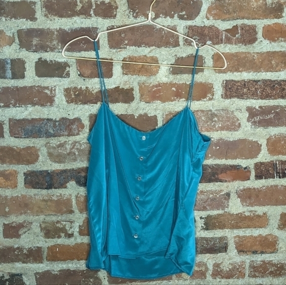NWT Vintage Condor 100% Silk Teal Spaghetti Strap Tank Top - Picture 7 of 9
